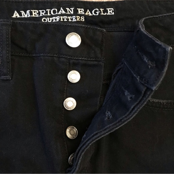 American Eagle Hi Rise Festival Black Denim Mini Skirt Size 6 Frayed Hem Shortie - Picture 2 of 13